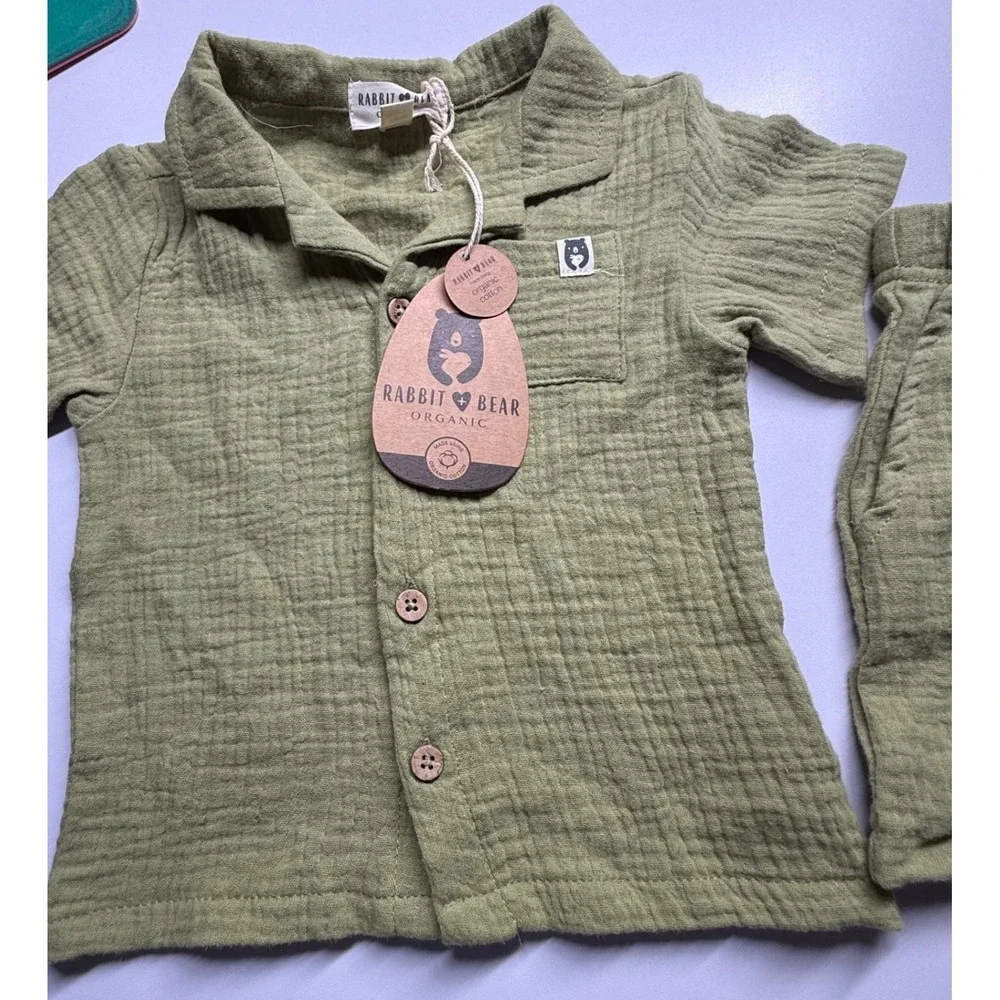 Rabbit‎ + Bear Organic Gauze Shirt Shorts Set Green 18M Baby Cotton Outfit